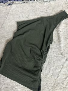 Mango Olive Ribbed One-Shoulder Top XS Size