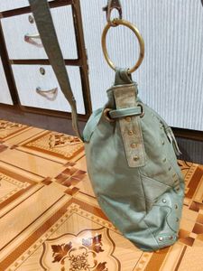 Green Studded Leather Shoulder Bag