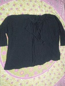 Black Eyelet Lace-Up Top