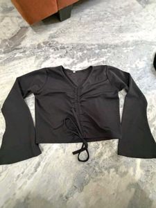 Chic Black Ruched V-Neck Top