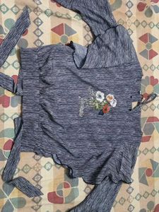 Striped Ruffled Top with Floral Embroidery