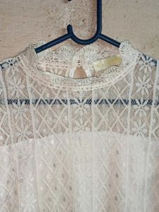 Elegant White Lace High Neck Top Layered