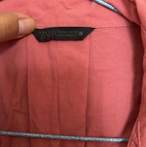 ZARA Oversized Pink Button-Up Shirt
