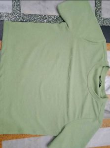 Mint Green Ribbed Cropped T-Shirt