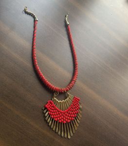 Unique Red &amp; Gold Statement Necklace
