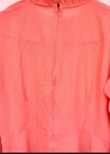 Elegant Coral Dress with Pleated Sleeves