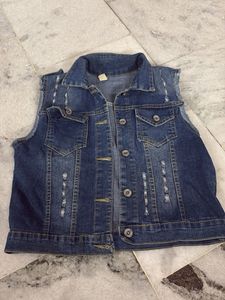 Distressed Denim Vest Jacket
