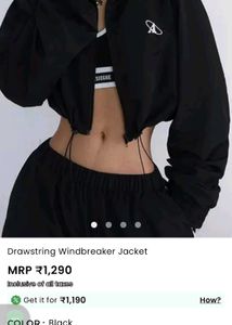 Black Drawstring Windbreaker Jacket