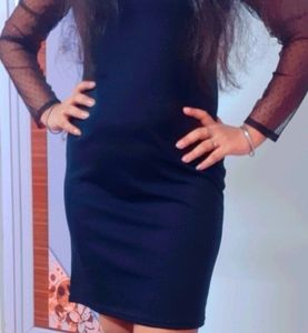 Elrya Bodycon Black One Piece With Net Seelves.