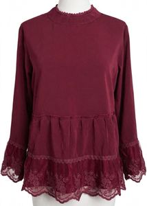 Elegant Burgundy Lace Trim Top