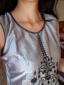 Silver With Black Embroidery Gown