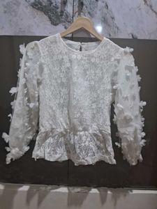 White Lace Butterfly Sleeve Top