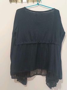 Black Open Front Cardigan with Tassels