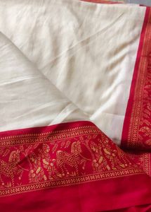 Elegant White Saree with Red Border