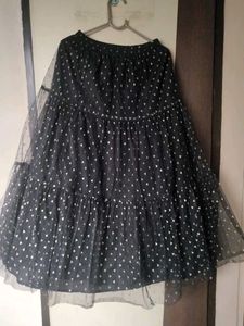 Black Tiered cotton Net layered Skirt with gold ge