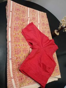 🌺Elegant Red &amp; Beige Printed Saree🌺