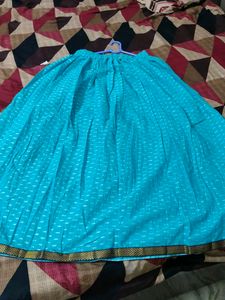Teal Ethnic Skirt with White Motifs