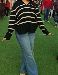 Striped V-Neck Knit Sweater
