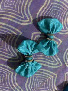 Turquoise Bow Hair Clips with Rhinestones