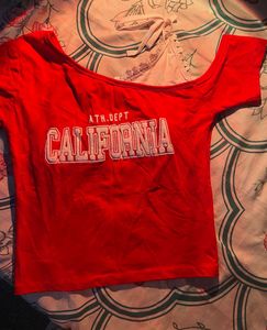 Red Off-Shoulder California Graphic Top