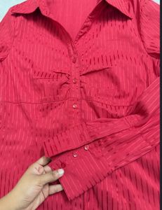 Chic Red Striped Button-Up Shirt