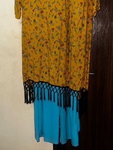 Floral Dress with Mustard Shrug