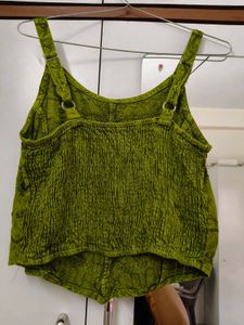 Olive green denim look rayon stylish crop top