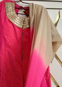 Pink Kurta with Embellished Neckline