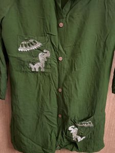 Chic Green Elephant Embroidered Kurta