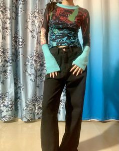 Y2K Mesh Graphic Print Top