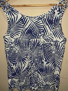 Blue &amp; White Tropical Leaf Print Tank Top