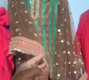Elegant Brown &amp; Green Kurta Set
