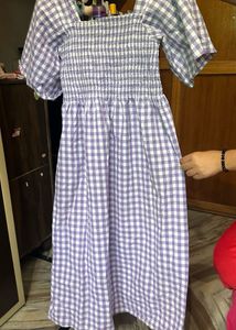 Lilac Gingham Smocked Midi Dress