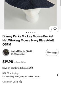 Rare Disney Mickey Mouse Bucket Hat Black Original