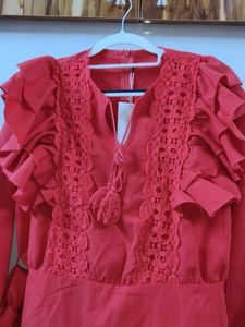 URBANIC -  Red Ruffled Dress