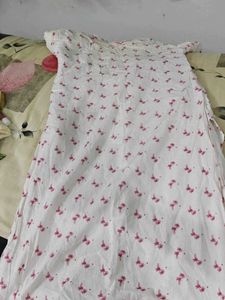 White Kurta with Pink Palm Tree Print