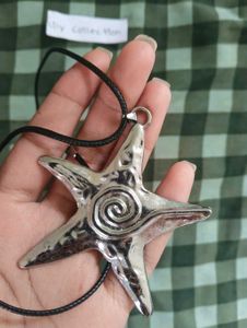Unique Star swirl y2k silver cord Necklace