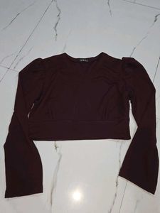 Maroon Puff Sleeve Crop Top