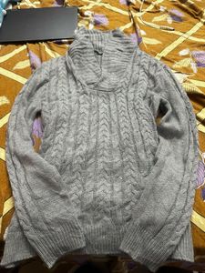 Cozy Gray Cable Knit Sweater