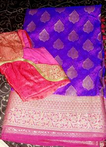 Vibrant Purple &amp; Red Banarasi Silk Saree