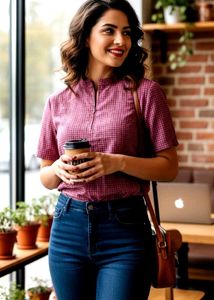 Checkered Button-Up Blouse