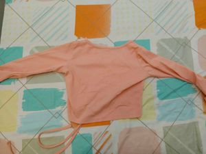 Ruched Pink Bell Sleeve Crop Top