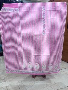 Designer Pink Striped Cotton Kurta Set material