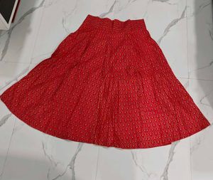 Vibrant Red Printed Ethnic Skirt