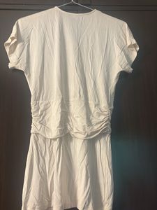 BCBG Chic Cream Ruched V-Neck Top