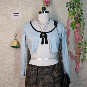 Cute Light Blue Cropped Cardigan