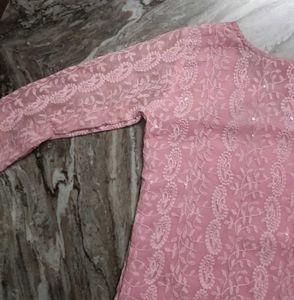 Pink Chikankari Kurta with Sequins