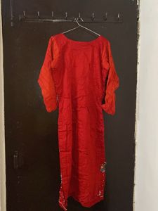 Vibrant Red Embroidered Kurta Set