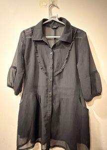 Sheer Black Button-Up Top