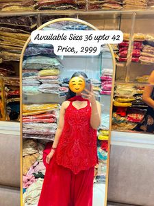Karwachauth special bead stone Red Beaded Dress